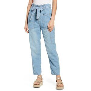 Free People Belted Denim Utility Pants In Blue Haze, Size 24